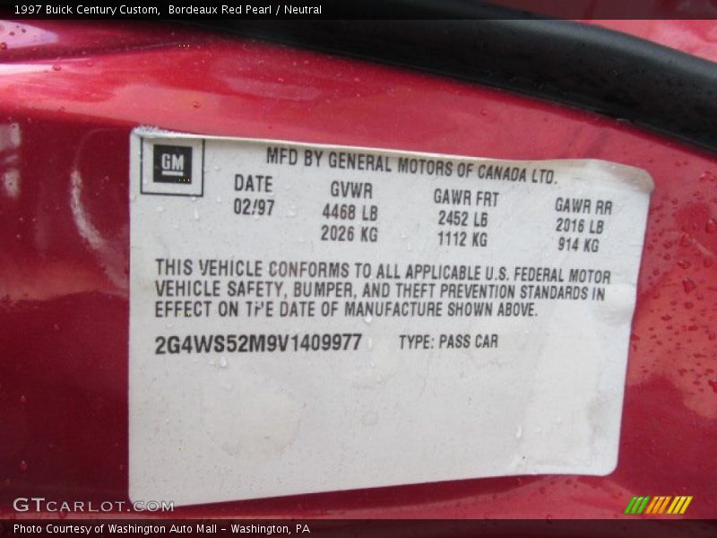 Bordeaux Red Pearl / Neutral 1997 Buick Century Custom