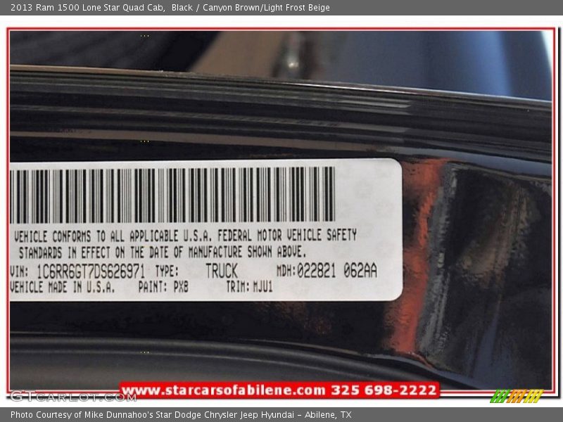 Black / Canyon Brown/Light Frost Beige 2013 Ram 1500 Lone Star Quad Cab