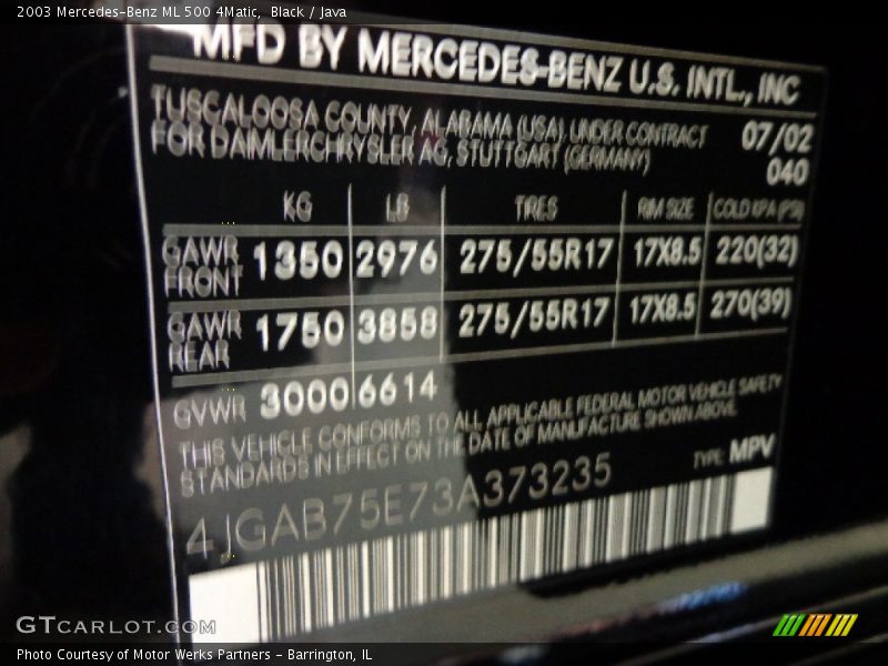 Black / Java 2003 Mercedes-Benz ML 500 4Matic