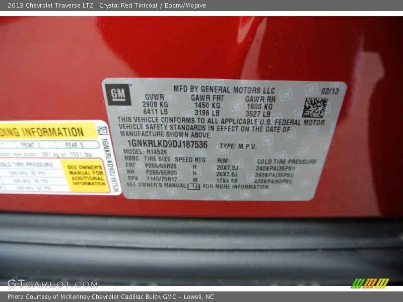 Crystal Red Tintcoat / Ebony/Mojave 2013 Chevrolet Traverse LTZ