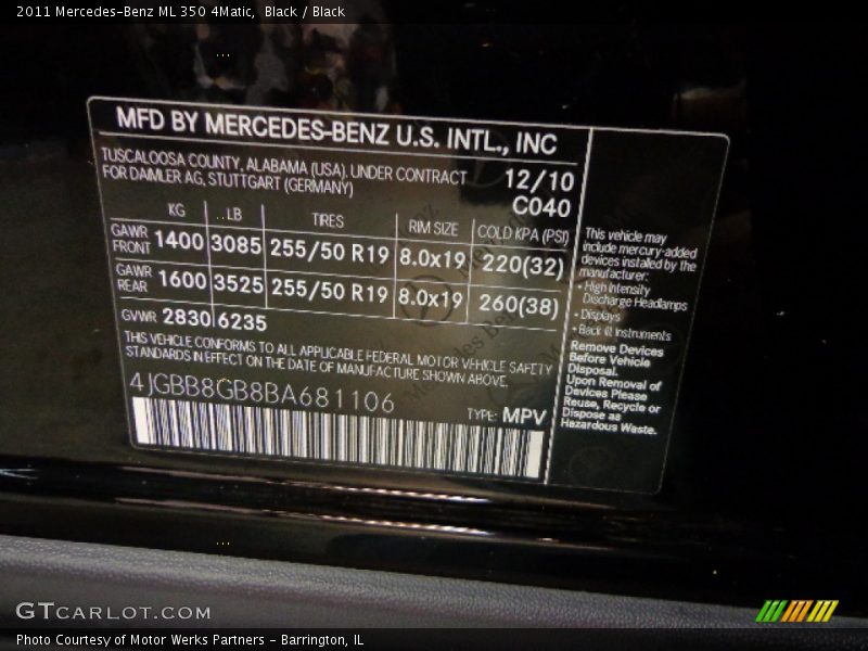 Black / Black 2011 Mercedes-Benz ML 350 4Matic
