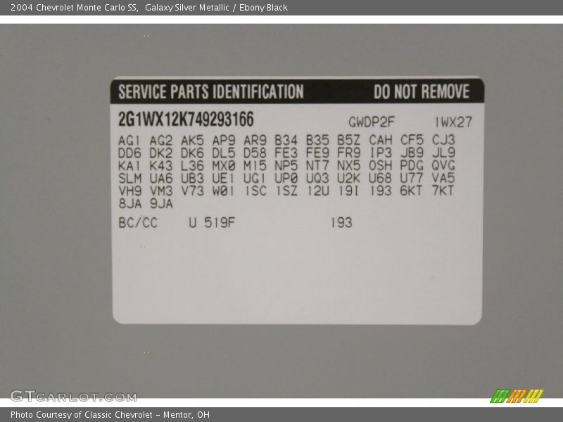 Galaxy Silver Metallic / Ebony Black 2004 Chevrolet Monte Carlo SS