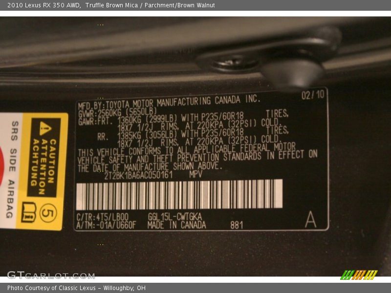 2010 RX 350 AWD Truffle Brown Mica Color Code 4T5