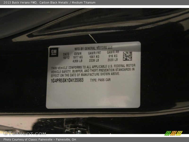 Carbon Black Metallic / Medium Titanium 2013 Buick Verano FWD