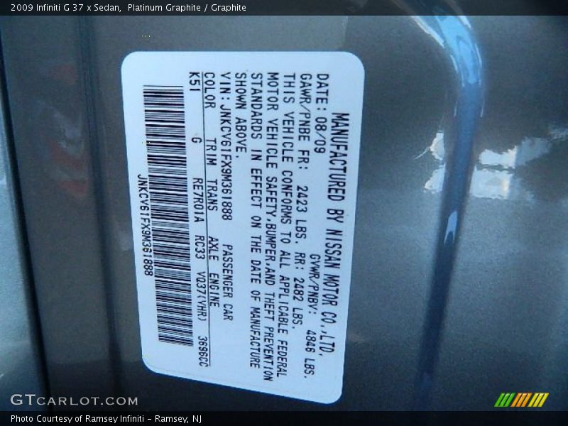 Platinum Graphite / Graphite 2009 Infiniti G 37 x Sedan