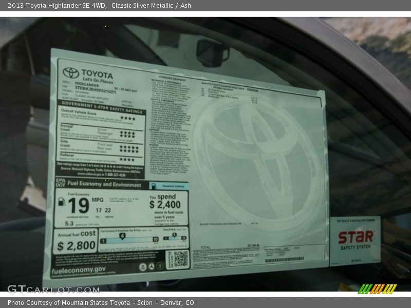 Classic Silver Metallic / Ash 2013 Toyota Highlander SE 4WD