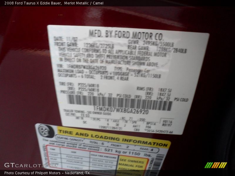Merlot Metallic / Camel 2008 Ford Taurus X Eddie Bauer
