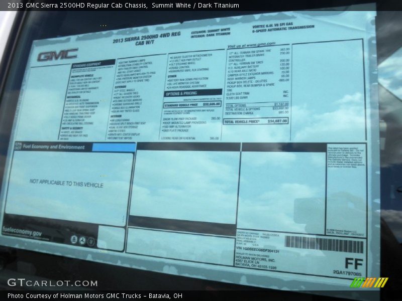  2013 Sierra 2500HD Regular Cab Chassis Window Sticker