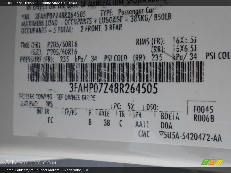 White Suede / Camel 2008 Ford Fusion SE
