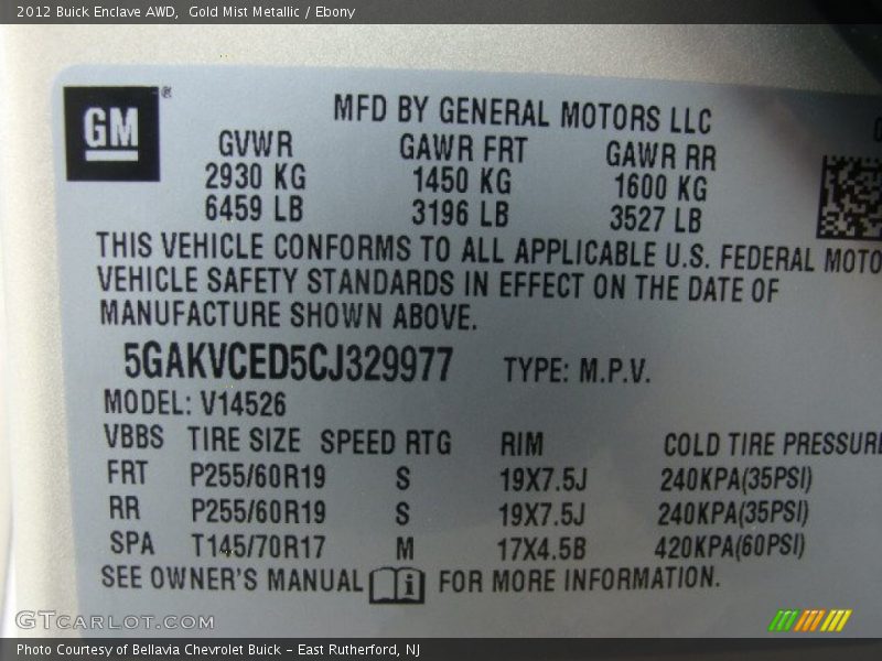 Gold Mist Metallic / Ebony 2012 Buick Enclave AWD