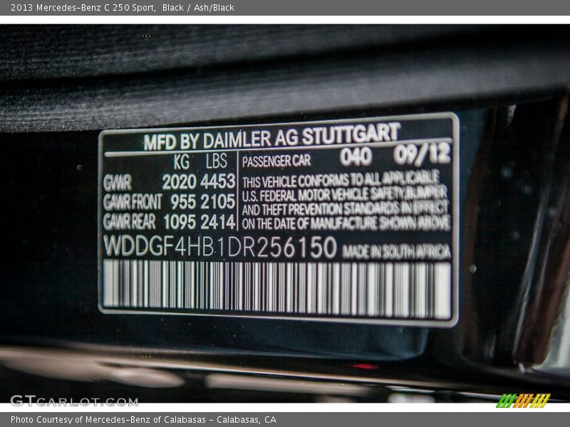 2013 C 250 Sport Black Color Code 040