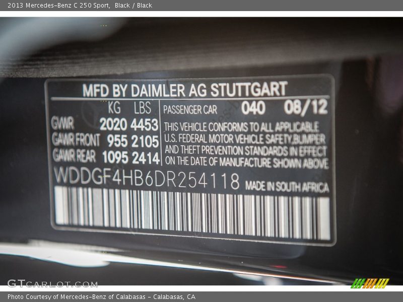 Black / Black 2013 Mercedes-Benz C 250 Sport