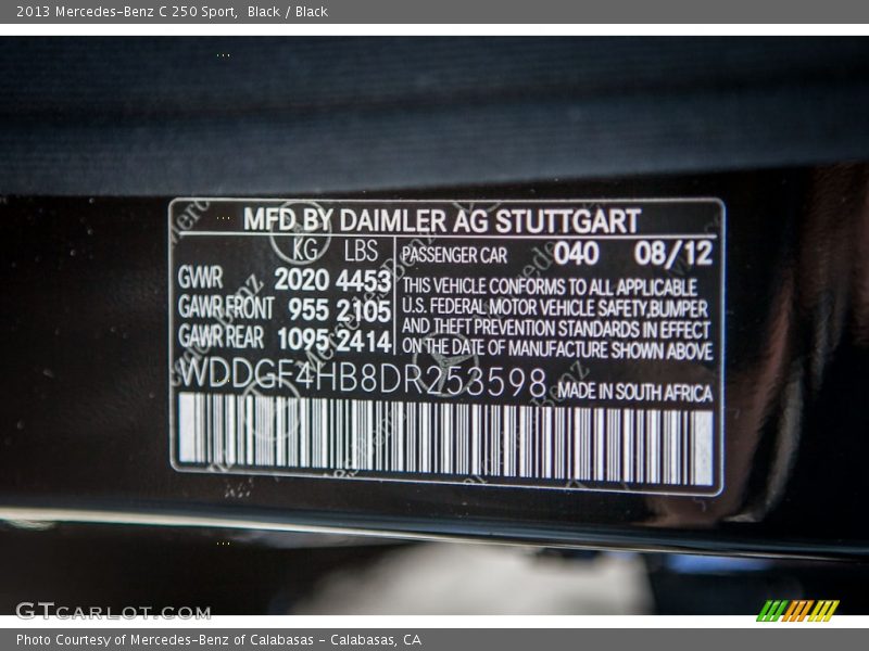 Black / Black 2013 Mercedes-Benz C 250 Sport