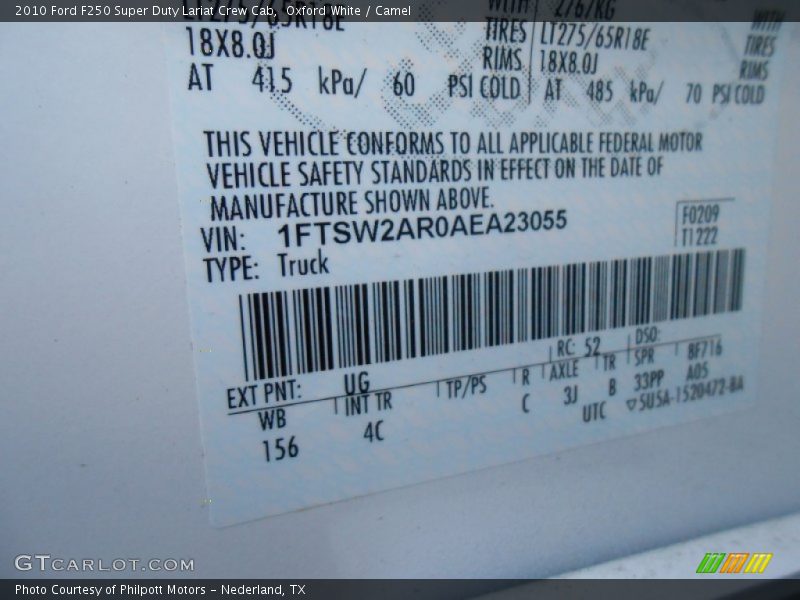 Oxford White / Camel 2010 Ford F250 Super Duty Lariat Crew Cab