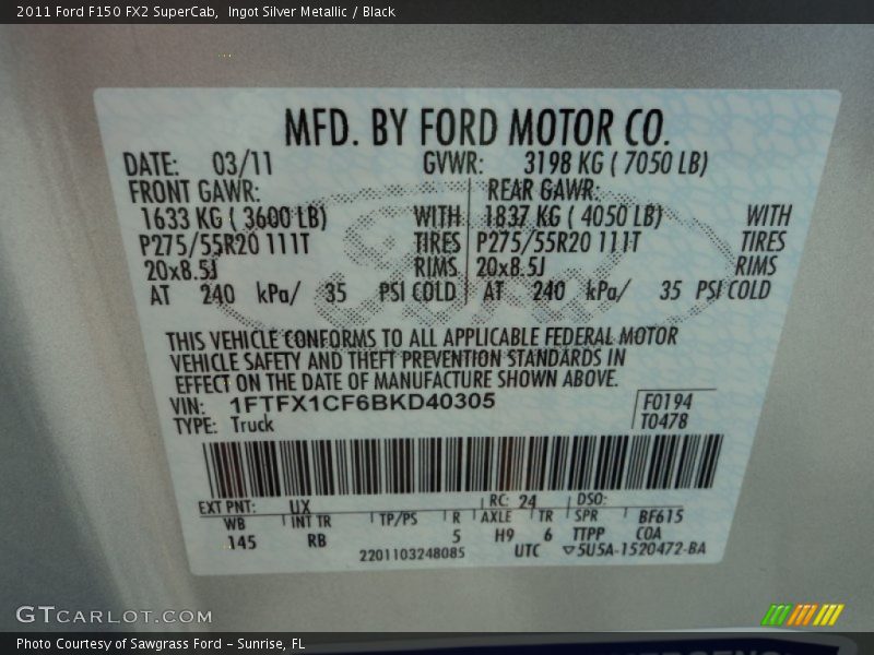Ingot Silver Metallic / Black 2011 Ford F150 FX2 SuperCab