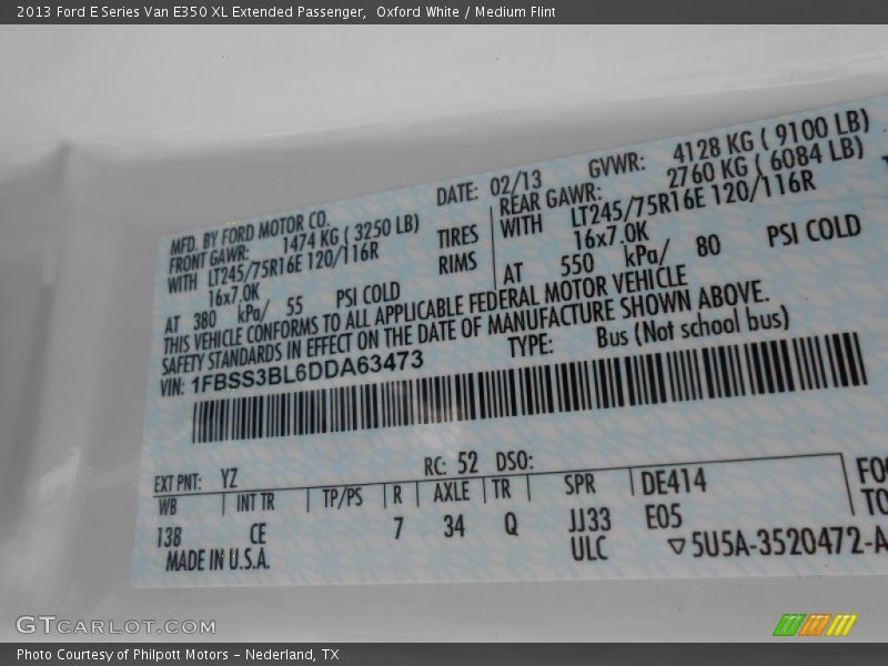 2013 E Series Van E350 XL Extended Passenger Oxford White Color Code YZ