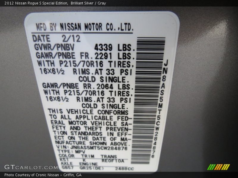 Brilliant Silver / Gray 2012 Nissan Rogue S Special Edition