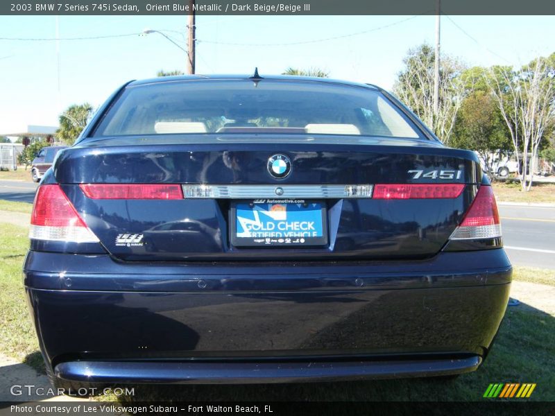 Orient Blue Metallic / Dark Beige/Beige III 2003 BMW 7 Series 745i Sedan