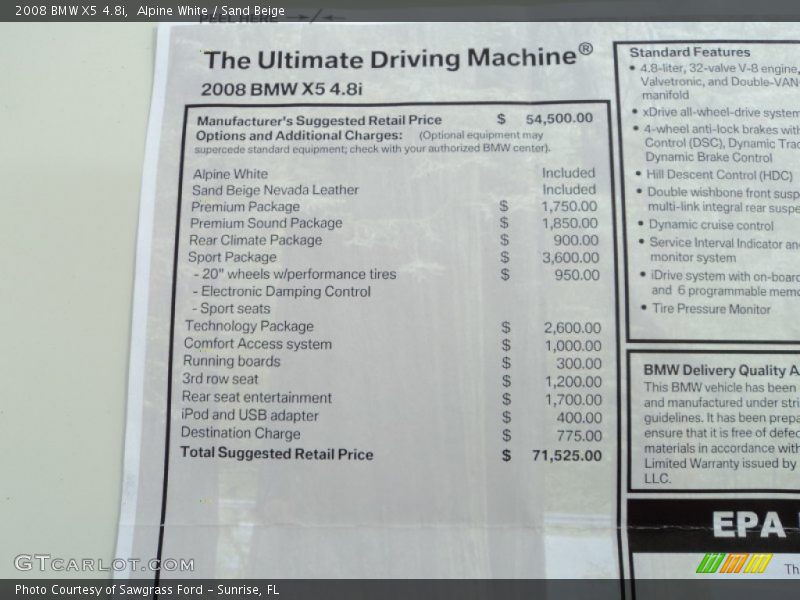 Alpine White / Sand Beige 2008 BMW X5 4.8i