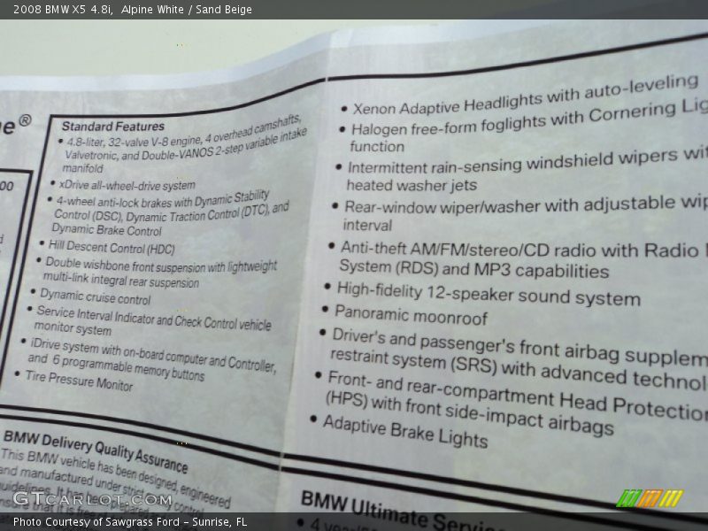  2008 X5 4.8i Window Sticker