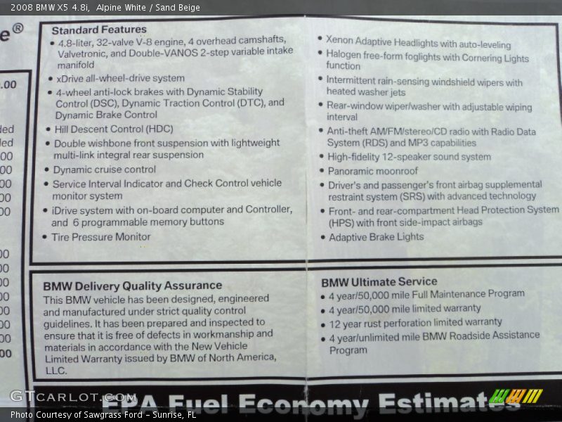  2008 X5 4.8i Window Sticker