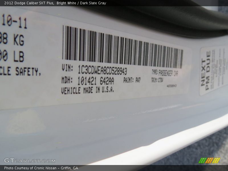 Bright White / Dark Slate Gray 2012 Dodge Caliber SXT Plus