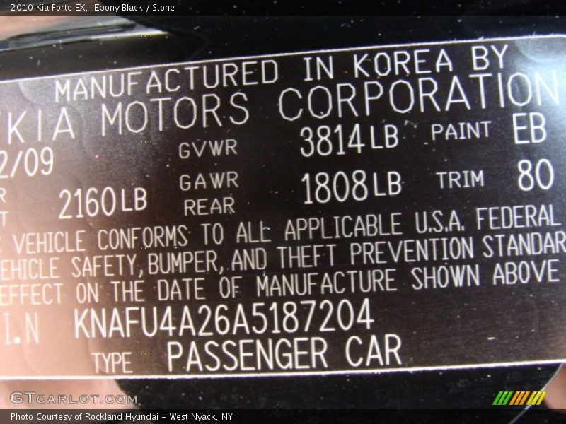 Ebony Black / Stone 2010 Kia Forte EX