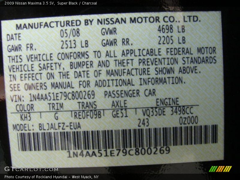 Super Black / Charcoal 2009 Nissan Maxima 3.5 SV