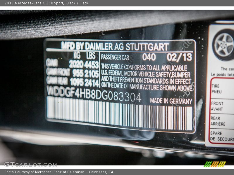 Black / Black 2013 Mercedes-Benz C 250 Sport