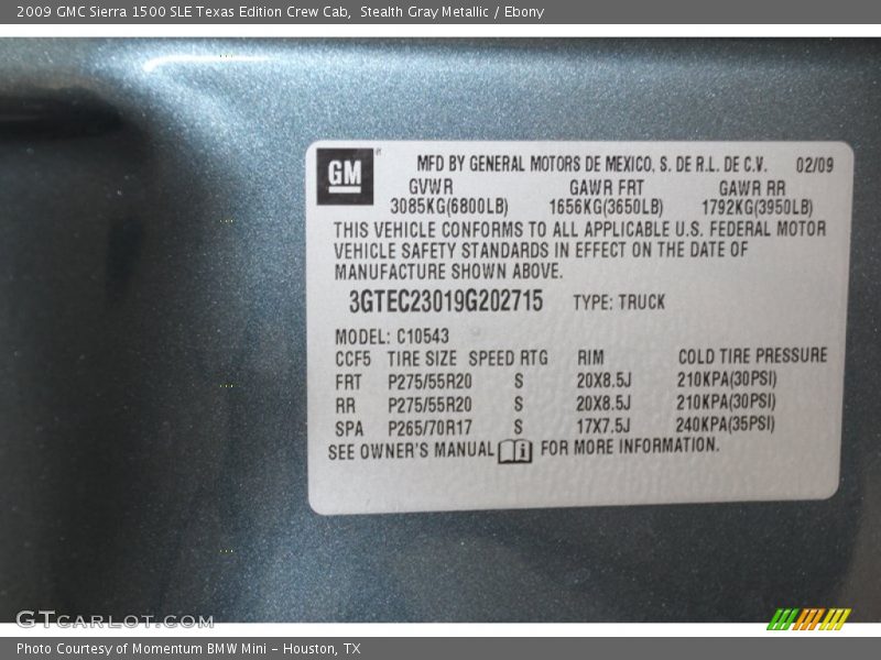 Stealth Gray Metallic / Ebony 2009 GMC Sierra 1500 SLE Texas Edition Crew Cab