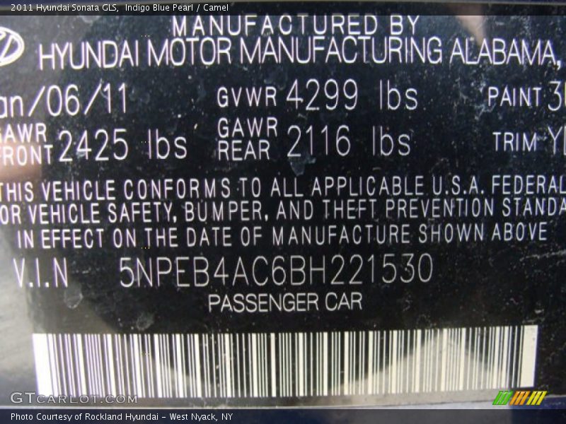 Indigo Blue Pearl / Camel 2011 Hyundai Sonata GLS