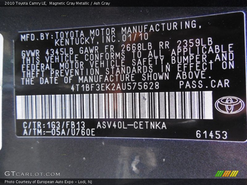 Magnetic Gray Metallic / Ash Gray 2010 Toyota Camry LE