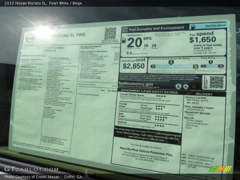  2013 Murano SL Window Sticker