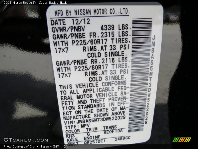 Super Black / Black 2013 Nissan Rogue SV