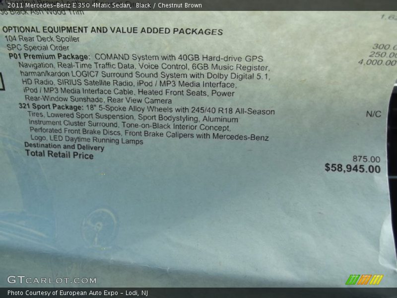  2011 E 350 4Matic Sedan Window Sticker