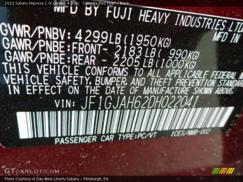 Camellia Red Pearl / Black 2013 Subaru Impreza 2.0i Limited 4 Door