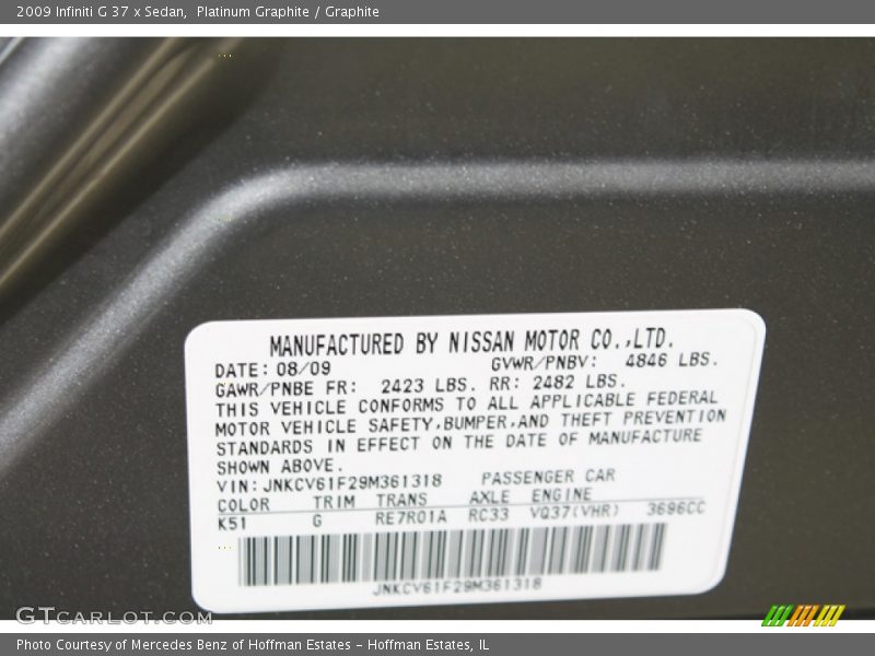 Platinum Graphite / Graphite 2009 Infiniti G 37 x Sedan