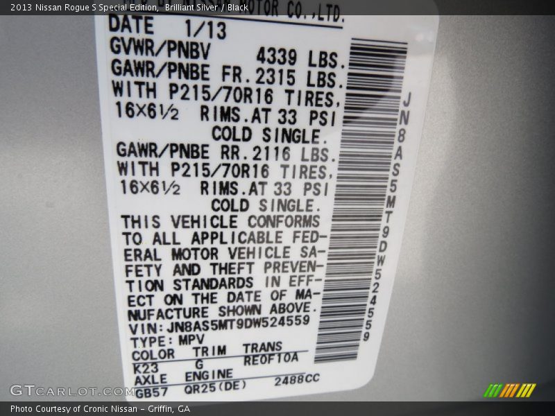 Brilliant Silver / Black 2013 Nissan Rogue S Special Edition