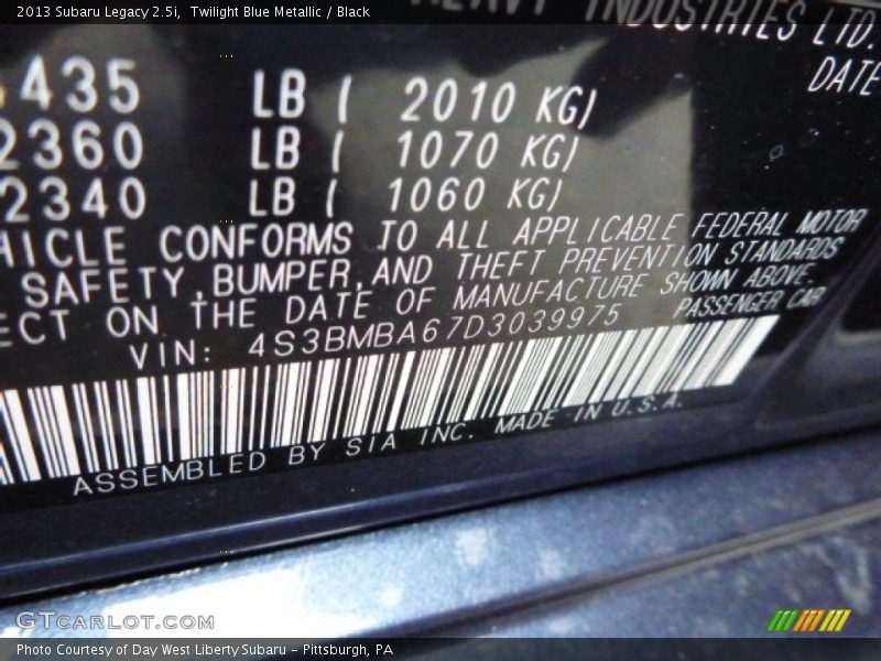 Twilight Blue Metallic / Black 2013 Subaru Legacy 2.5i
