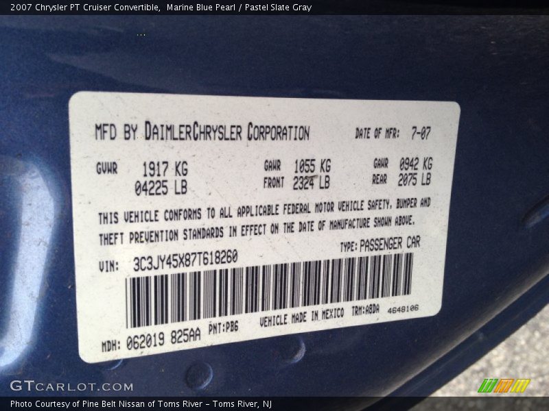 Marine Blue Pearl / Pastel Slate Gray 2007 Chrysler PT Cruiser Convertible