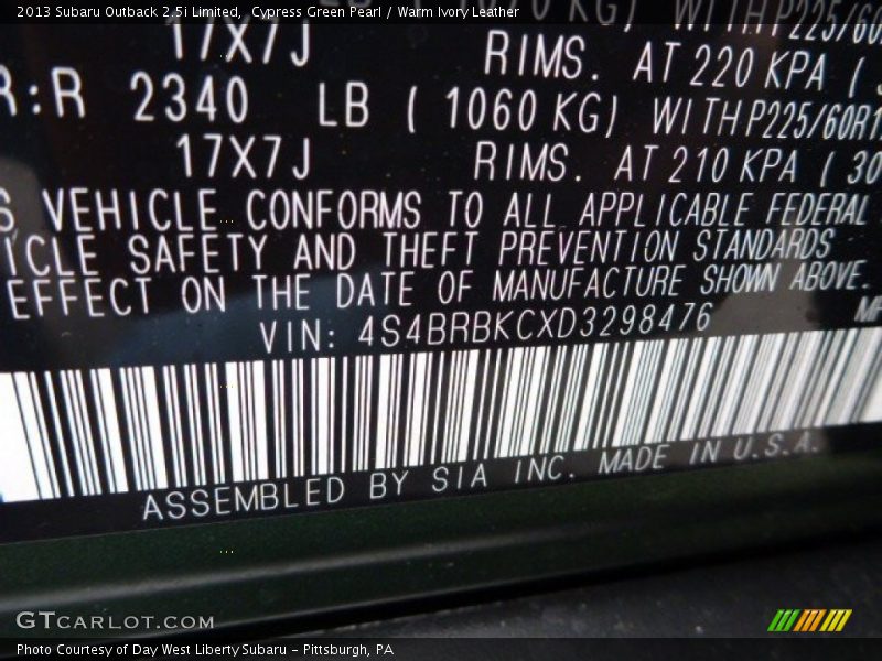 Cypress Green Pearl / Warm Ivory Leather 2013 Subaru Outback 2.5i Limited