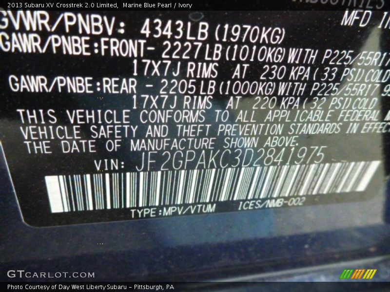 Marine Blue Pearl / Ivory 2013 Subaru XV Crosstrek 2.0 Limited