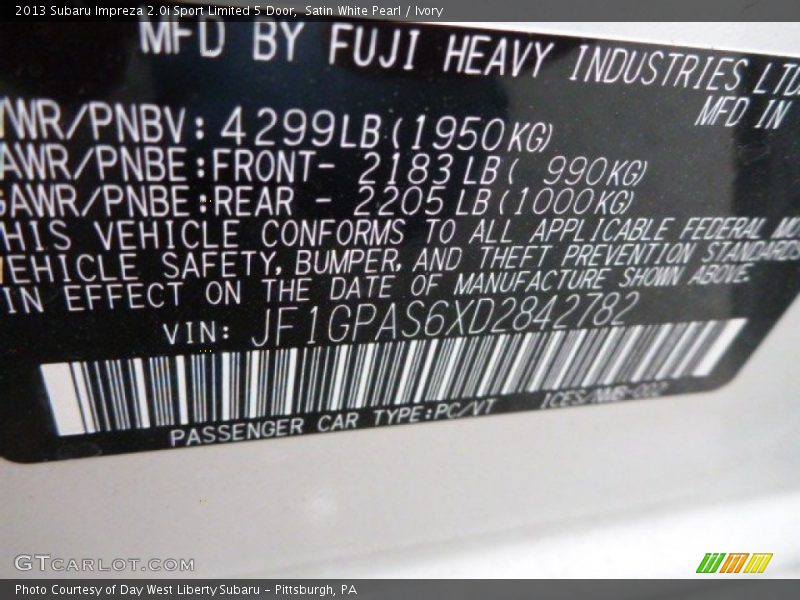 Satin White Pearl / Ivory 2013 Subaru Impreza 2.0i Sport Limited 5 Door