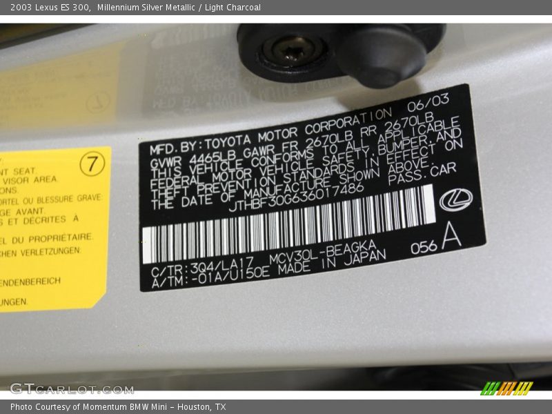 Millennium Silver Metallic / Light Charcoal 2003 Lexus ES 300