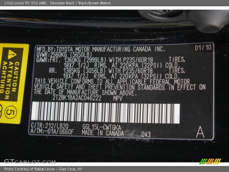 Obsidian Black / Black/Brown Walnut 2010 Lexus RX 350 AWD