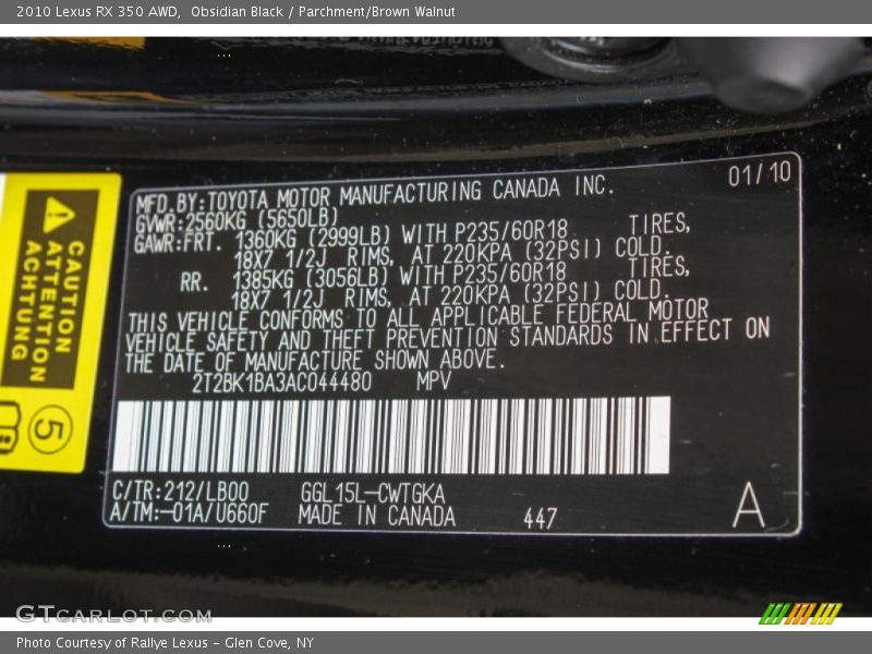 Obsidian Black / Parchment/Brown Walnut 2010 Lexus RX 350 AWD