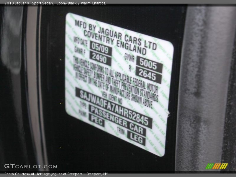 Ebony Black / Warm Charcoal 2010 Jaguar XF Sport Sedan