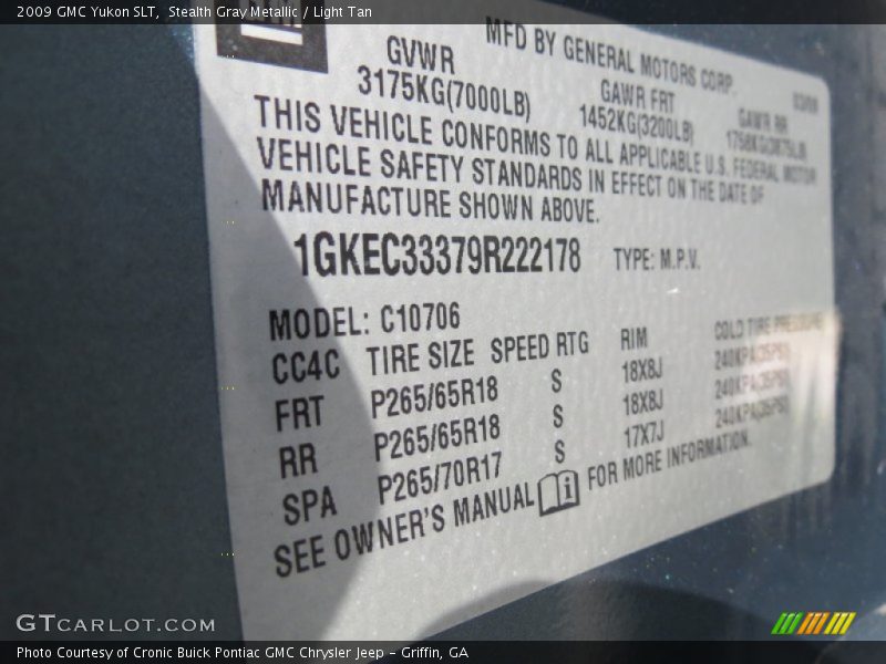Stealth Gray Metallic / Light Tan 2009 GMC Yukon SLT