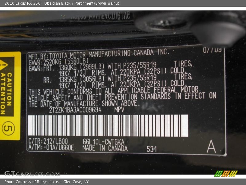 Obsidian Black / Parchment/Brown Walnut 2010 Lexus RX 350