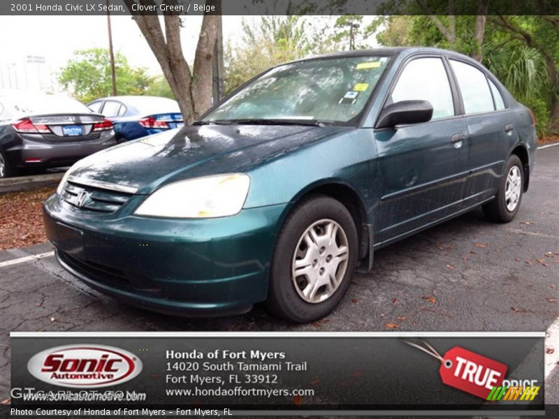 Clover Green / Beige 2001 Honda Civic LX Sedan